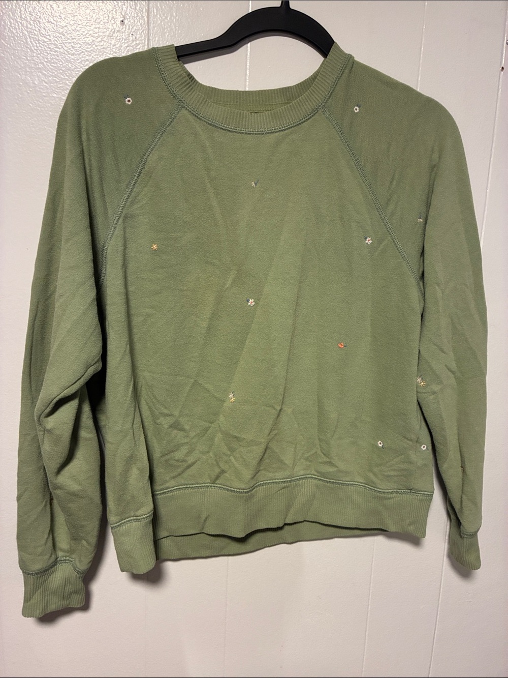 American Eagle Outfitters Olive Green Crewneck Sweater with Sequin Accents